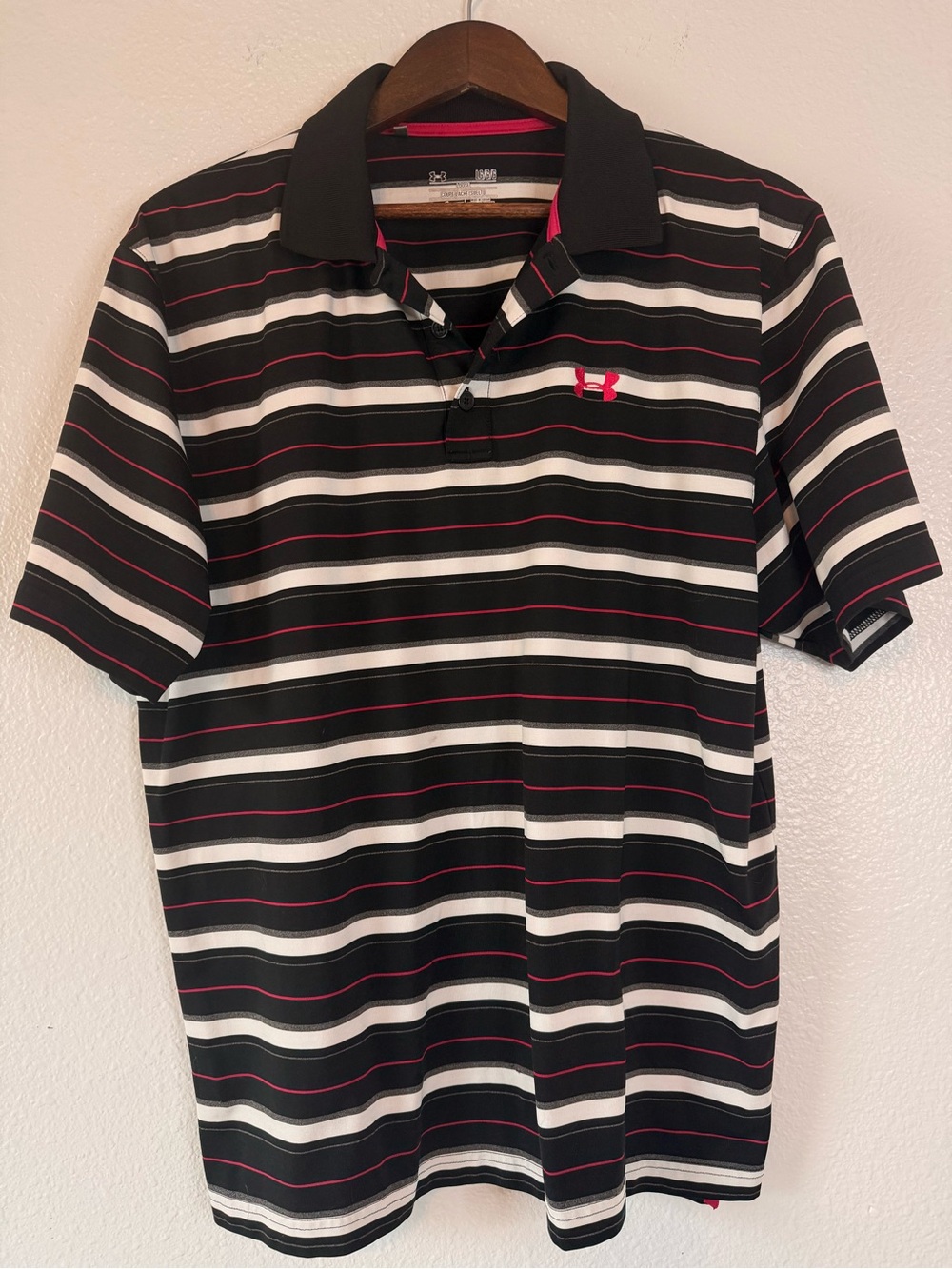 Under Armour HeatGear Loose Black Striped Performance Golf Polo Shirt Men’s L